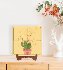 BK Gift Kaktüs Tasarımlı Ahşap Standlı Puzzle Çerçeve-4