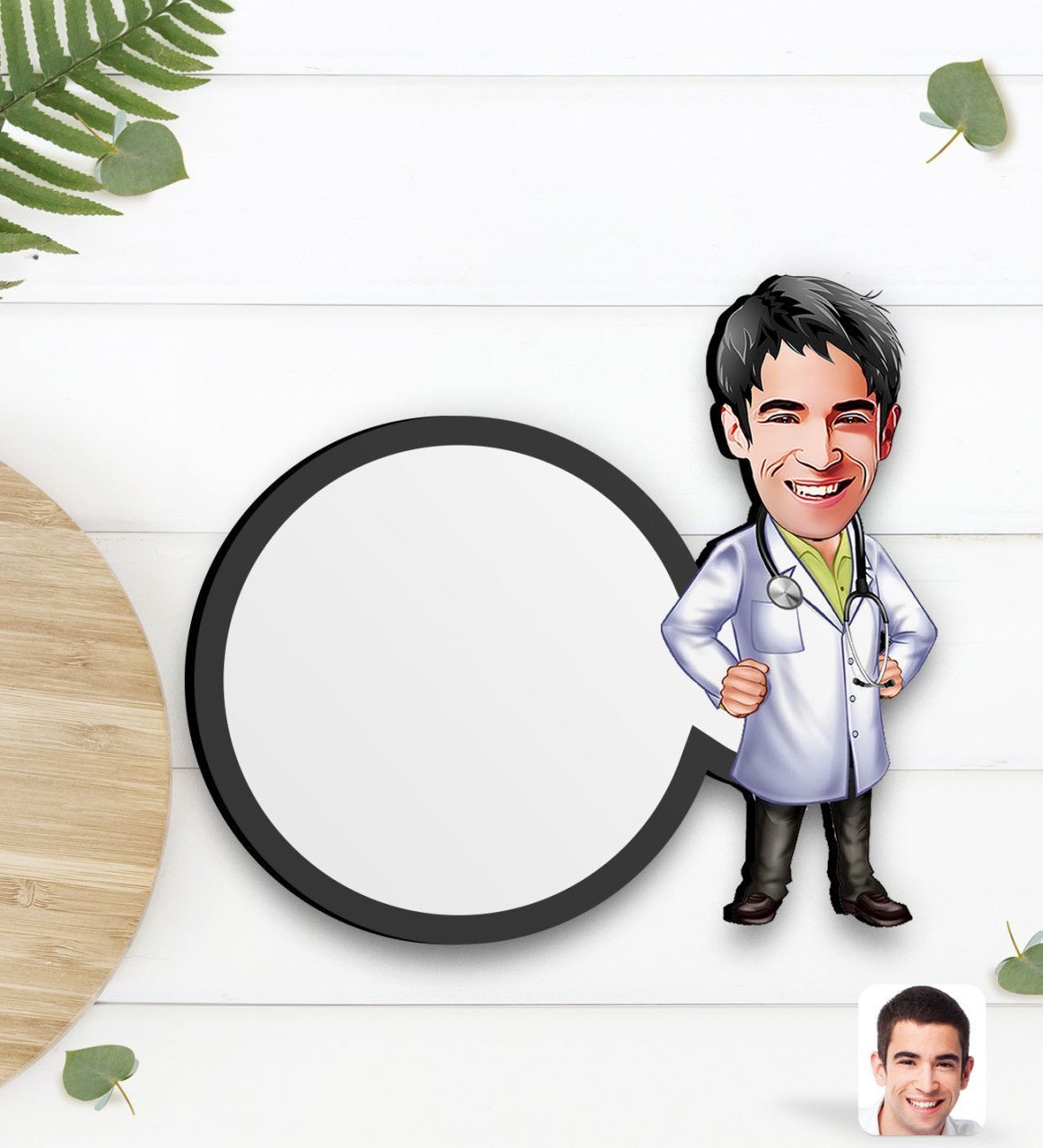 Kişiye Özel Erkek Doktor Karikatürlü Ahşap Bardak Altlığı-1