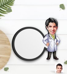 Kişiye Özel Erkek Doktor Karikatürlü Ahşap Bardak Altlığı-1