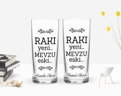 Kişiye Özel Renkli Baskılı Rakı Yeni Mevzu Eski Tasarımlı İkili Rakı Bardağı Seti-1