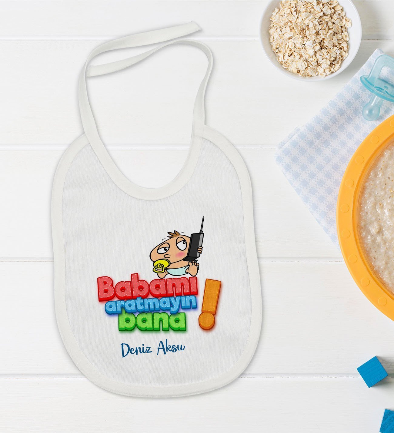 BK Kids Kişiye Özel Babamı Aratmayın Bana Tasarımlı Bebek Mama Önlüğü - Model 1