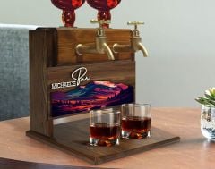 BK Gift Kişiye Özel Kabartma Manzara Tasarımlı İsimli Çift Musluklu Doğal Ahşap İçki Standı-15, İçki Standı, Doğum Günü Hediyesi, Ev Hediyesi