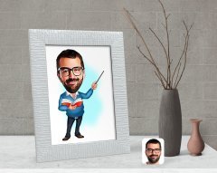 Kişiye Özel Erkek Öğretmen Karikatürlü Dekoratif Çerçeve-2