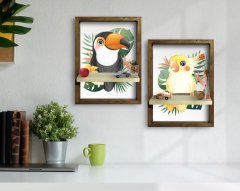 BK Home 2'li Doğal Masif Ahşap Çerçeveli Tablo Duvar Rafı-60