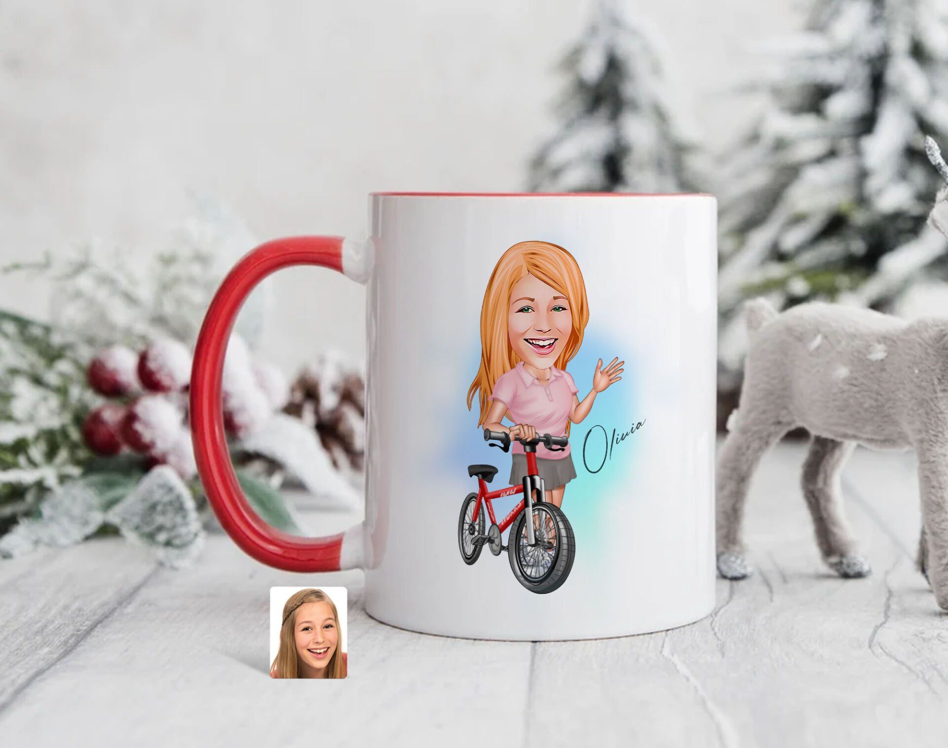 Bk Gift Kişiye Özel Bisiklet Sürücüsü Karikatürlü Kırmızı Kupa Bardak-5, Sevgiliye Hediye, Arkadaşa Hediye