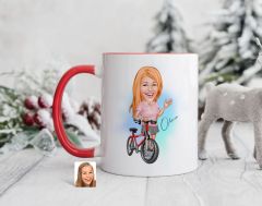 Bk Gift Kişiye Özel Bisiklet Sürücüsü Karikatürlü Kırmızı Kupa Bardak-5, Sevgiliye Hediye, Arkadaşa Hediye
