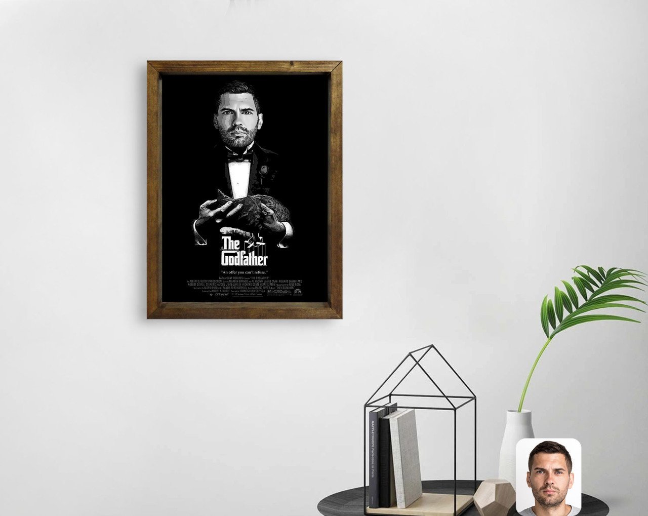 Kişiye Özel Godfather Baba Tasarımlı Doğal Masif Ahşap Çerçeveli Tablo 45x65cm-10