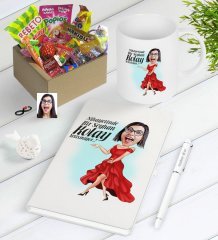 Kişiye Özel Bayan Kolay Yetişmiyor Karikatürlü Nostaljik Lezzetler Defter Kalem Kupa Seti-1