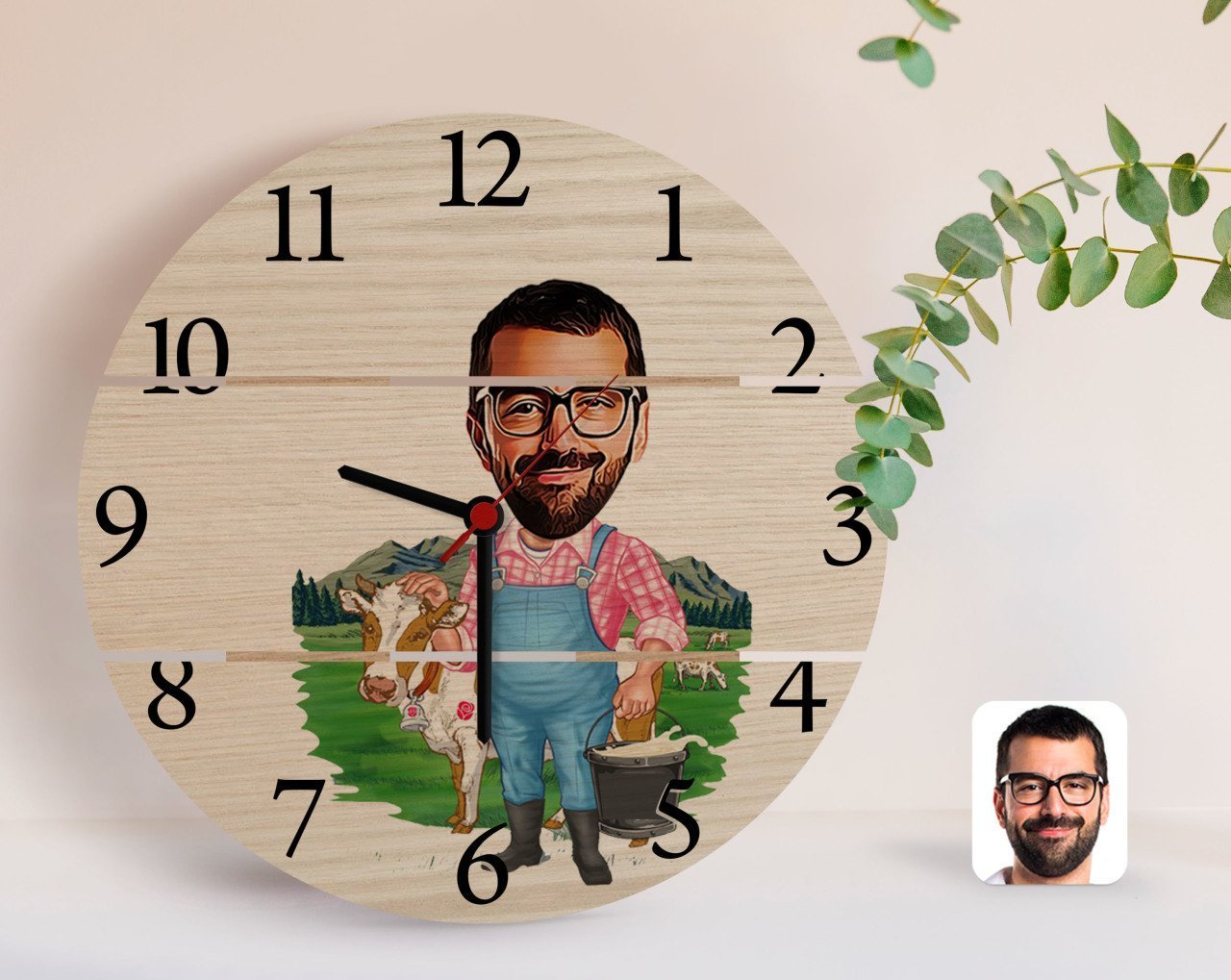 Kişiye Özel Çiftçi Karikatürlü Otantik Ahşap Palet Saat-1