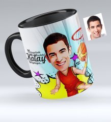 Kişiye Özel Bay Basketbolcu Karikatürlü Siyah Kupa Bardak - 1