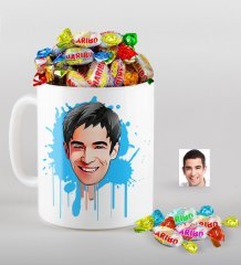 Kişiye Özel Erkek Karikatürlü Kupa ve Haribo Fruitbons Şeker Hediye Seti-31