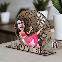 BK Gift Kişiye Özel 3 Katmanlı Anne Karikatürlü Ahşap Biblo-6 Anneye Hediye, Anneler Günü Hediyeleri