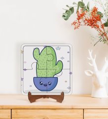 BK Gift Kaktüs Tasarımlı Ahşap Standlı Puzzle Çerçeve-3