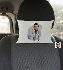 Kişiye Özel Erkek Kimya Öğretmeni Karikatürlü Dikdörtgen Araç Koltuk Yastığı-2