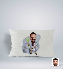 Kişiye Özel Erkek Kimya Öğretmeni Karikatürlü Dikdörtgen Araç Koltuk Yastığı-2