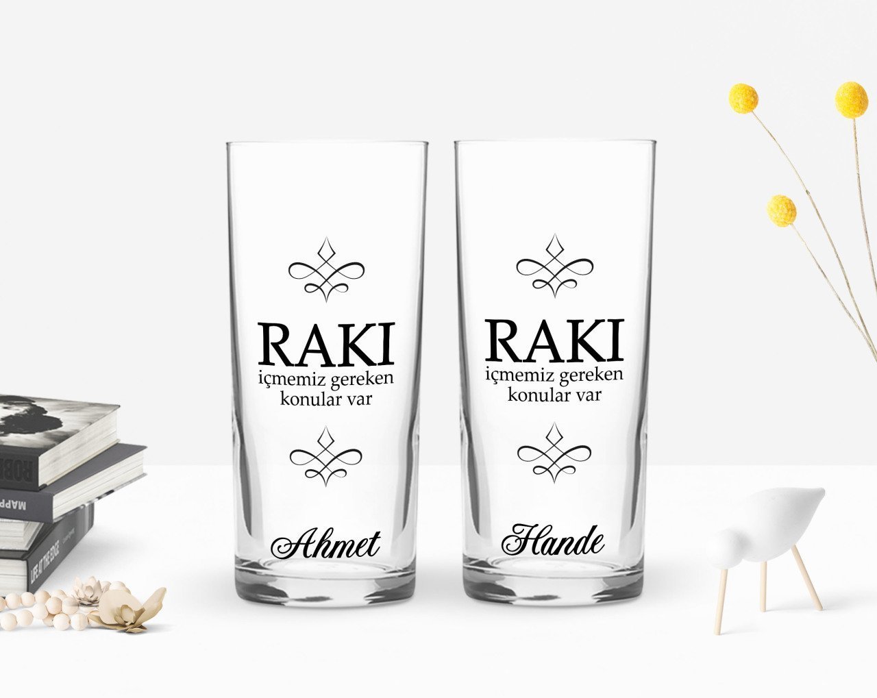 Kişiye Özel Renkli Baskılı Rakı İçmemiz Gereken Konular Var Tasarımlı İkili Rakı Bardağı Seti-1
