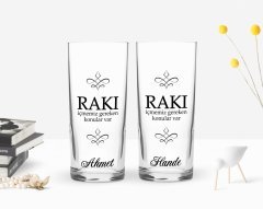 Kişiye Özel Renkli Baskılı Rakı İçmemiz Gereken Konular Var Tasarımlı İkili Rakı Bardağı Seti-1