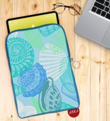 BK Gift Deniz Kabukları Tasarımlı Taşınabilir Koruyucu Tablet Kılıfı & Organizer Çanta - Mavi-1