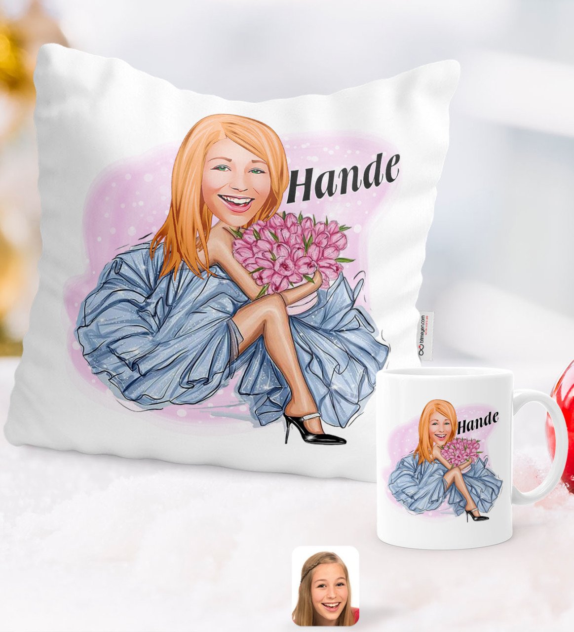 Kişiye Özel Karikatürlü Moda İkonu Yastık Kupa Seti 7