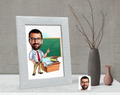 Kişiye Özel Erkek Öğretmen Karikatürlü Dekoratif Çerçeve-1