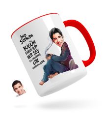 Kişiye Özel Erkek Her Şey Yolundaymış Gibi Karikatürlü Kırmızı Kupa Bardak-2