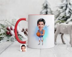 Bk Gift Kişiye Özel Basketbol Karikatürlü Kırmızı Kupa Bardak-6, Sevgiliye Hediye, Arkadaşa Hediye