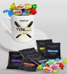 Kişiye Özel Yeni İşinde Başarılar Dilerim Türk Kahvesi Fincanı Selamlique Karışık Türk Kahvesi ve Haribo Şeker Hediye Seti-5