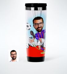 Kişiye Özel Bay Futbolcu Bordo Mavi Karikatürlü Çelik Termos Bardak - 1