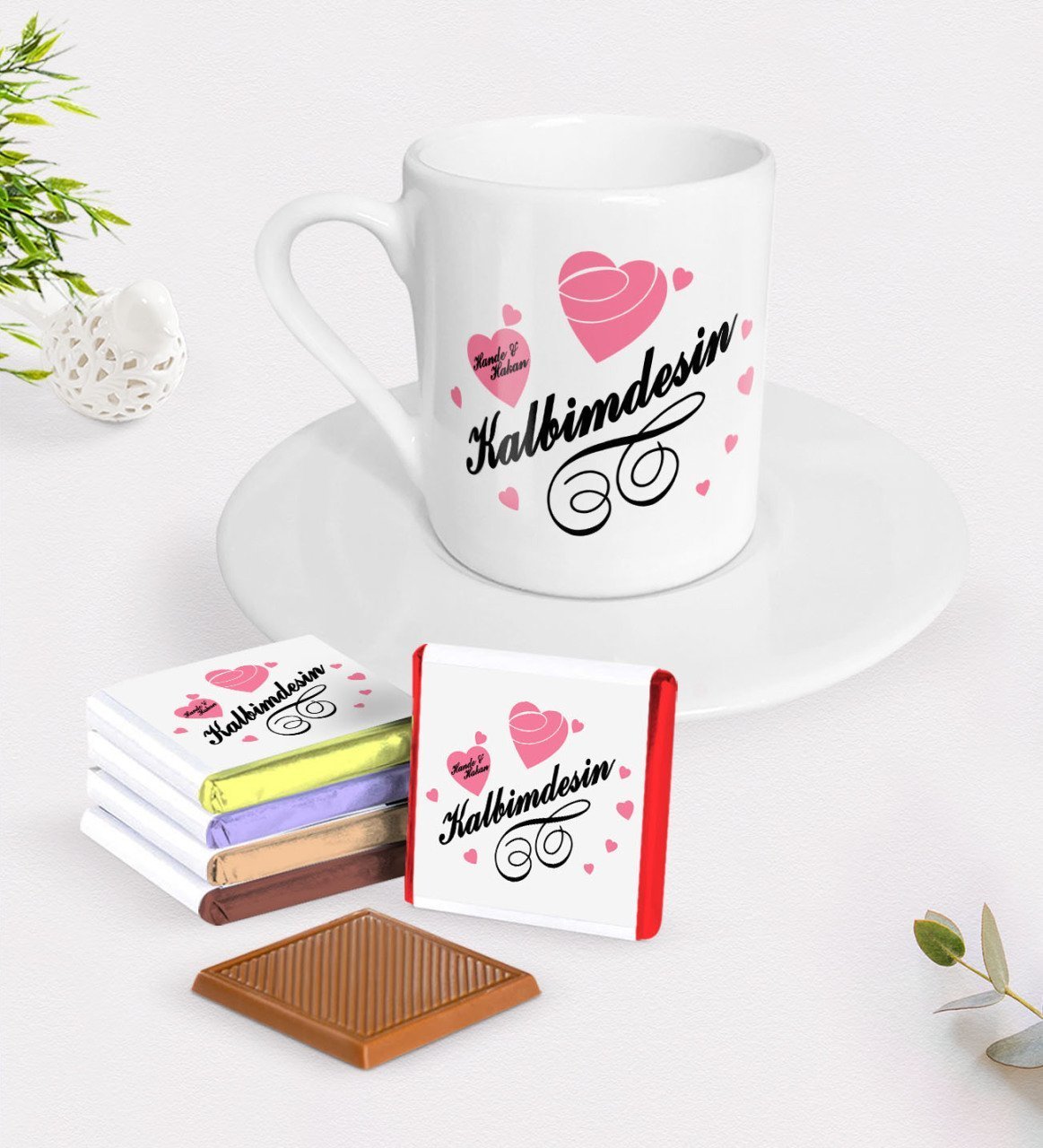 Kişiye Özel Sevgililer Günü Türk Kahvesi Fincanı ve Madlen Çikolata Seti-16