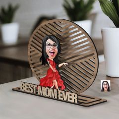 BK Gift Kişiye Özel 3 Katmanlı Anne Karikatürlü Ahşap Biblo-5 Anneye Hediye, Anneler Günü Hediyeleri