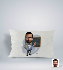 Kişiye Özel Erkek Kimya Öğretmeni Karikatürlü Dikdörtgen Araç Koltuk Yastığı-1