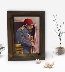 BK Gift Sultan II Abdülhamid Han Tasarımlı Dekoratif Doğal Masif Ahşap Çerçeve 15x20cm-4