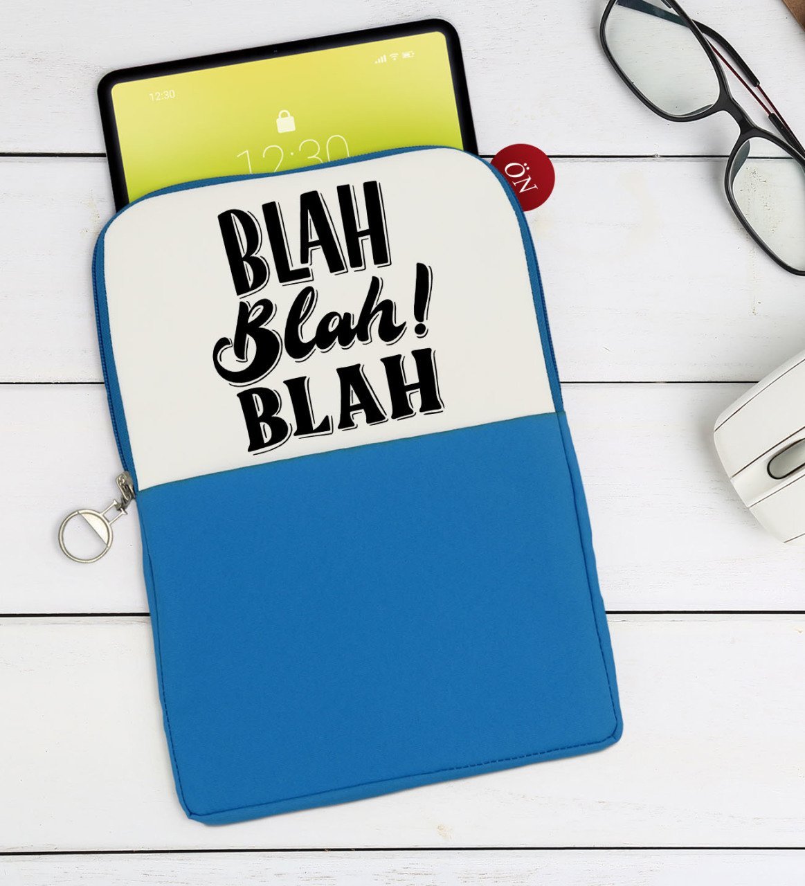 BK Gift Blah Blah Blah Tasarımlı Taşınabilir Koruyucu Tablet Kılıfı & Organizer Çanta - Mavi-1