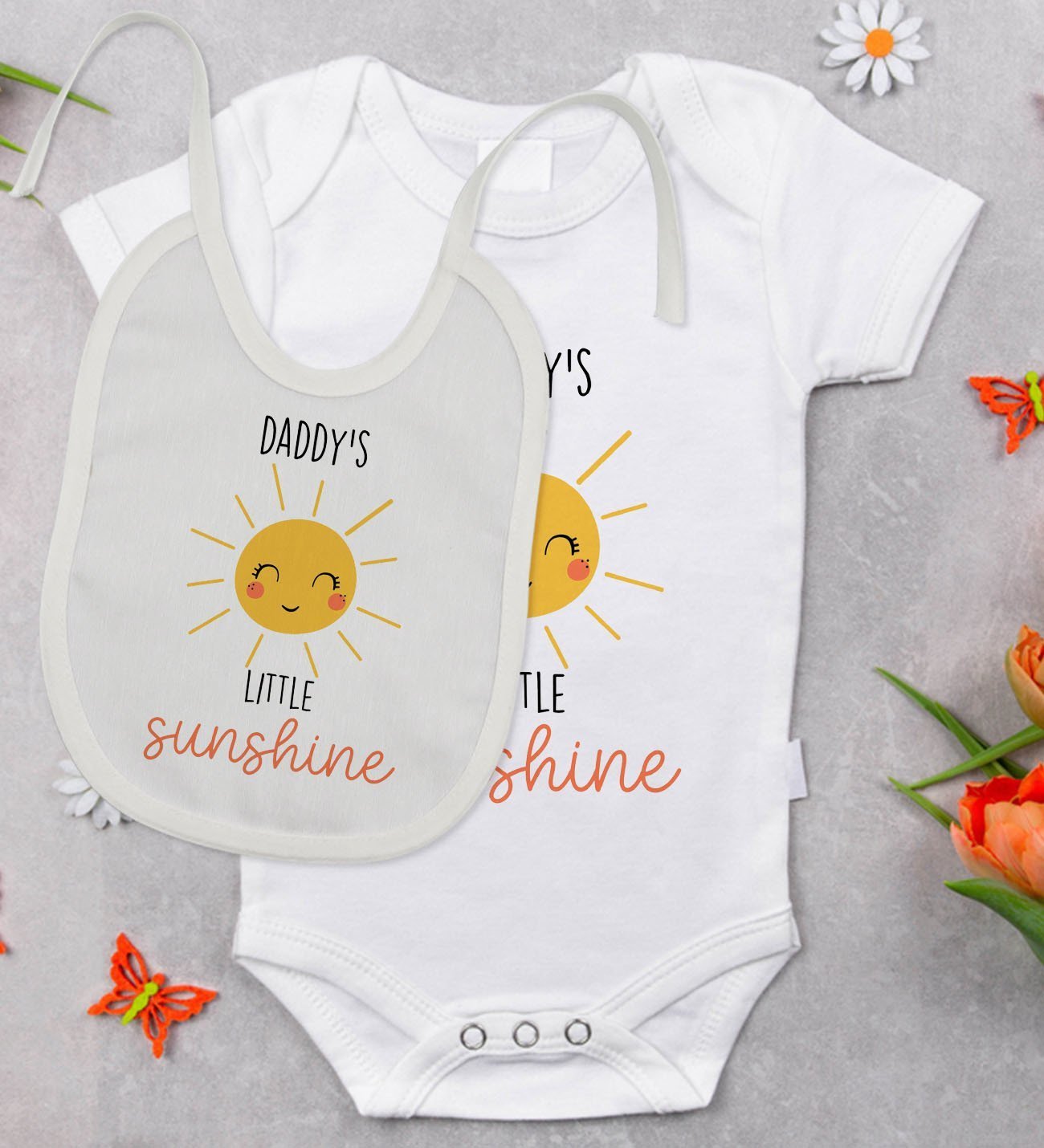 BK Kids Daddy's Little Sunshine Tasarımlı Bebek Body Zıbın ve Mama Önlüğü Hediye Seti - Model 1