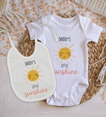 BK Kids Daddy's Little Sunshine Tasarımlı Bebek Body Zıbın ve Mama Önlüğü Hediye Seti - Model 1