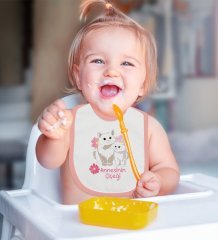 BK Kids Annesinin Çiçeği Tasarımlı Pembe Bebek Mama Önlüğü