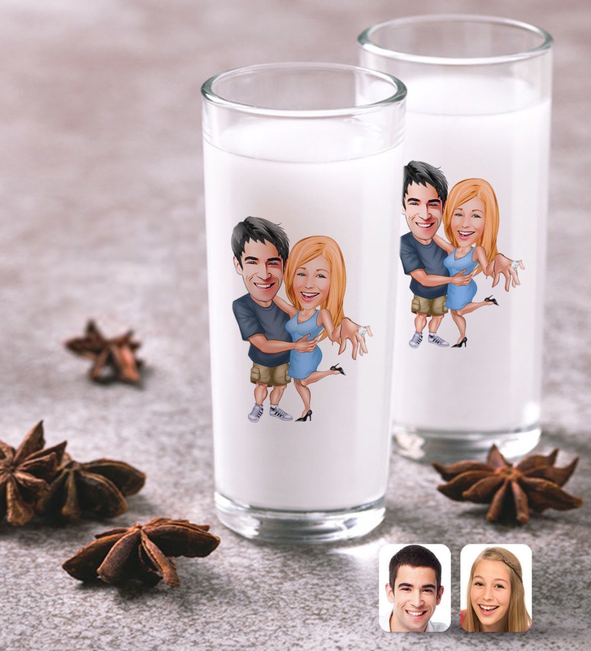 Kişiye Özel Sevgililer Karikatürlü İkili Rakı Bardağı Seti-14