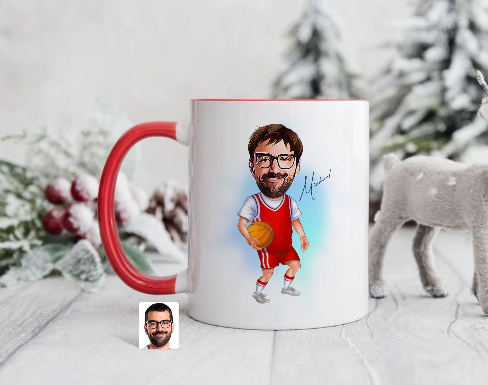 Bk Gift Kişiye Özel Basketbol Karikatürlü Kırmızı Kupa Bardak-5, Sevgiliye Hediye, Arkadaşa Hediye