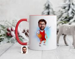 Bk Gift Kişiye Özel Basketbol Karikatürlü Kırmızı Kupa Bardak-5, Sevgiliye Hediye, Arkadaşa Hediye
