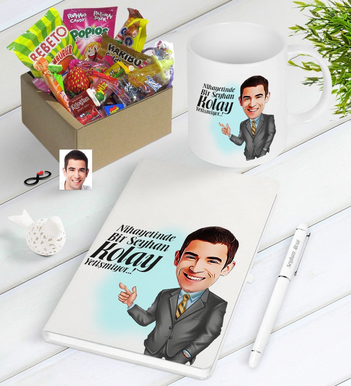 Kişiye Özel Bay Kolay Yetişmiyor Karikatürlü Nostaljik Lezzetler Defter Kalem Kupa Seti-2