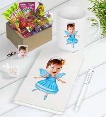 Kişiye Özel Kız Çocuk Balerin Karikatürlü Nostaljik Lezzetler Defter Kalem Kupa Hediye Seti