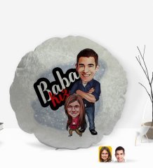 Kişiye Özel Baba Kız Karikatürlü Yuvarlak Dekoratif Kırlent Yastık-3