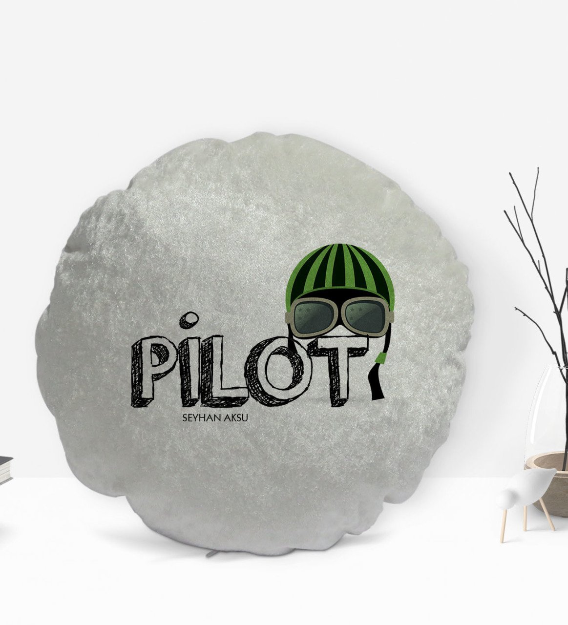 Kişiye Özel İsimli Pilot Tasarımlı Dekoratif Kırlent Yastık-1