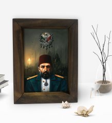 BK Gift Sultan II Abdülhamid Han Tasarımlı Dekoratif Doğal Masif Ahşap Çerçeve 15x20cm-3