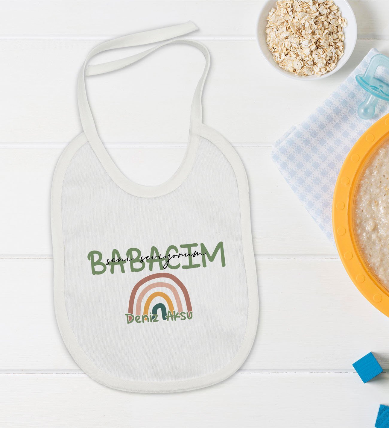 BK Kids Kişiye Özel Babalar Günü Tasarımlı Bebek Mama Önlüğü - Model 1