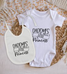 BK Kids Daddy's Little Princess Tasarımlı Bebek Body Zıbın ve Mama Önlüğü Hediye Seti - Model 1