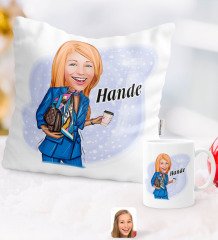 Kişiye Özel Karikatürlü Moda İkonu Yastık Kupa Seti 5