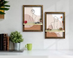 BK Home 2'li Doğal Masif Ahşap Çerçeveli Tablo Duvar Rafı-57