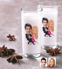 Kişiye Özel Sevgililer Karikatürlü İkili Rakı Bardağı Seti-13
