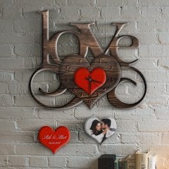 Kişiye Özel Love Tasarımlı Ahşap Duvar Saati - 17